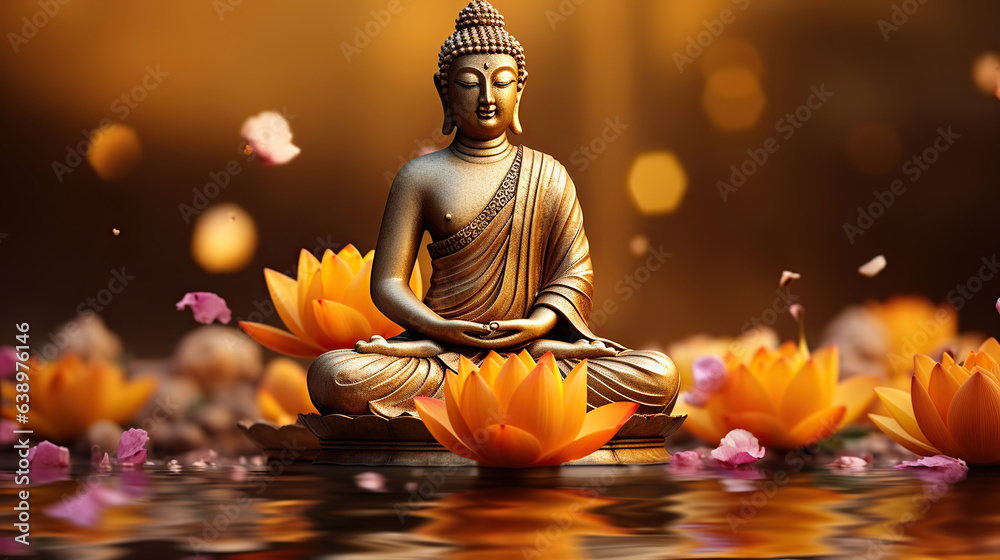 Buddha Statue on Orange Background, Symbolizing Spiritual Awakening