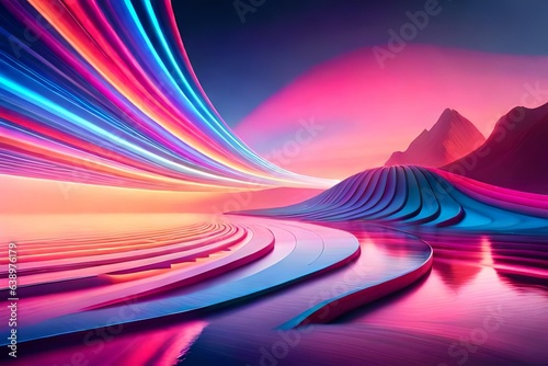 Abstract fluid iridescent holographic neon curved wave in motion colorful bac...