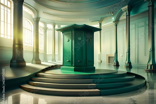 Empty green podium on Background. 3d rendering