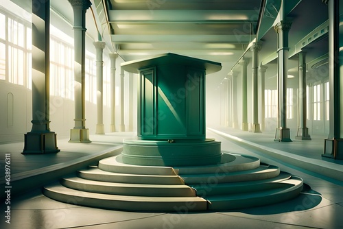 Empty green podium on Background. 3d rendering