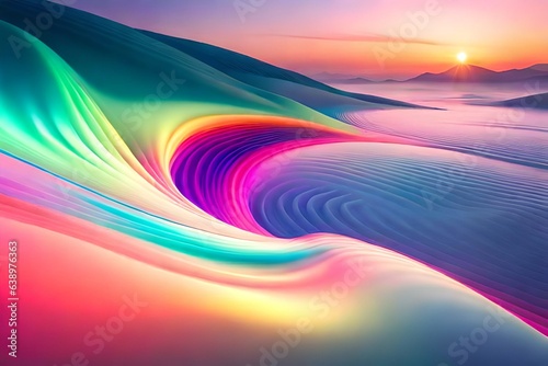 Abstract fluid iridescent holographic neon curved wave in motion colorful bac...