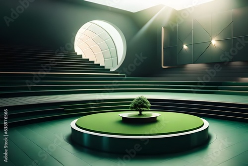 Empty green podium on Background. 3d rendering