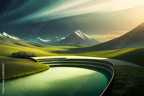 Empty green podium on Background. 3d rendering