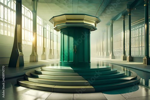 Empty green podium on Background. 3d rendering