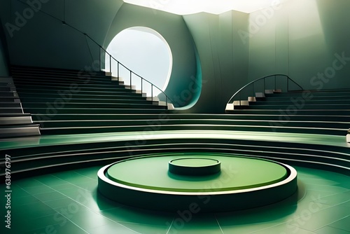 Empty green podium on Background. 3d rendering