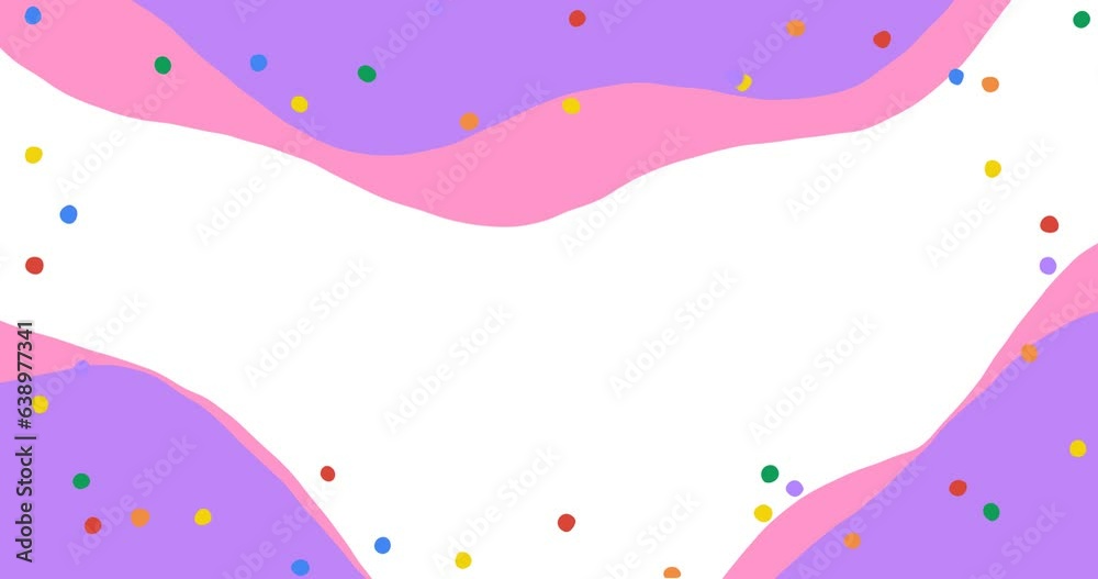 4k colorful little splashes on transparent background. Small animated color dots yellow, orange, green, purple, blue, red, pink. Cartoon childish design style. Seamless loop simple circles kid pattern