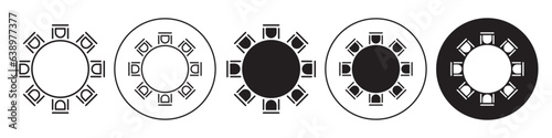 Round Table Icon. company member meeting symbol. vector set of corporate cabinet board room staff discussion on business. Flat outline of restaurant or banquet conference communication together photo