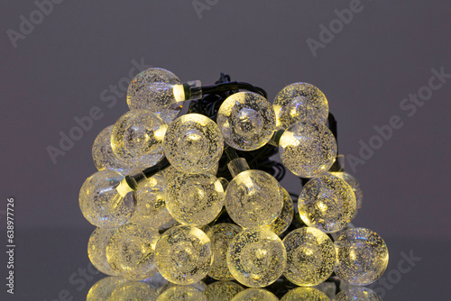 LED string lights. Party holiday christmas decoration lights. Close up christmas LED lighting photo