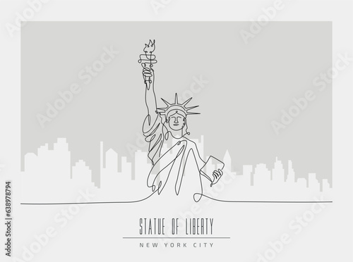 Line drawing of the Statue of Liberty in New York with the city in the background. Minimalistic drawing, sketch.
Sights, architecture.