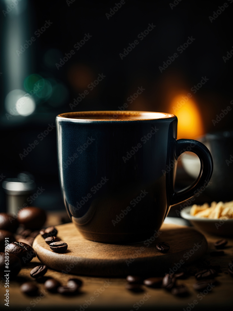 Coffee mug, dark food photography mood, wallpaper, painting print 