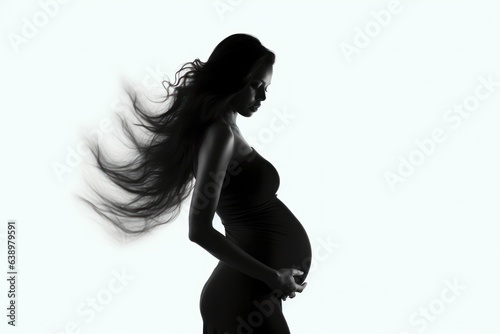 pregnant woman black and white photo, side profile of pregnant woman, pregnancy silhouette 