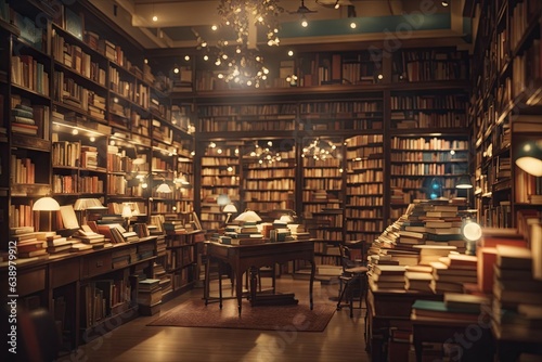 Vintage library with old books background