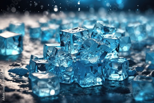 Semi-transparent ice cubes. Crushed ice for cooling drinks close-up. © Igor