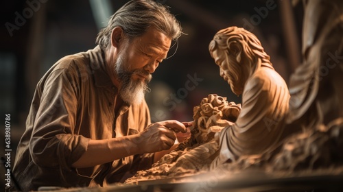 Wallpaper Mural A man carves a wooden statue. Generative AI Torontodigital.ca