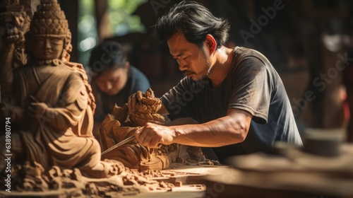 Wallpaper Mural A man carves a wooden statue. Generative AI Torontodigital.ca