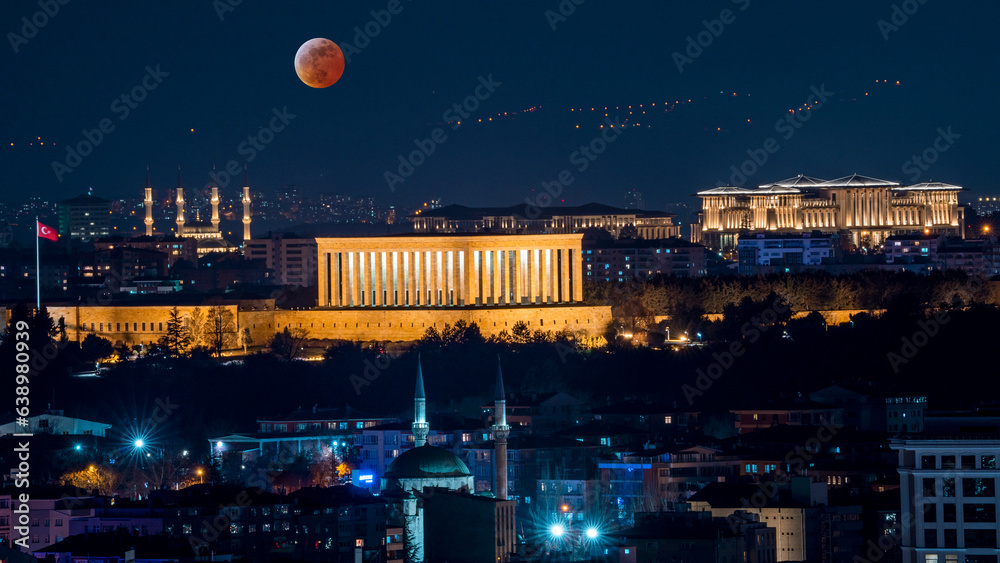 Ankara Wonderful night view long exposure of Atatürk's mausoleum and millet mosque	