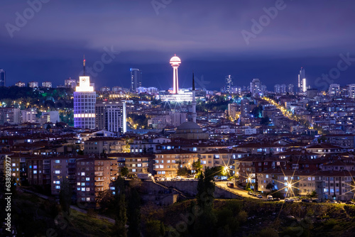Ankara Wonderful night view long exposure where the Atakule located in Cankaya 