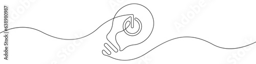 Light bulb with start button line continuous drawing vector. One line Idea symbol vector background. Innovation lamp icon. Continuous outline of a A garland of lamps.