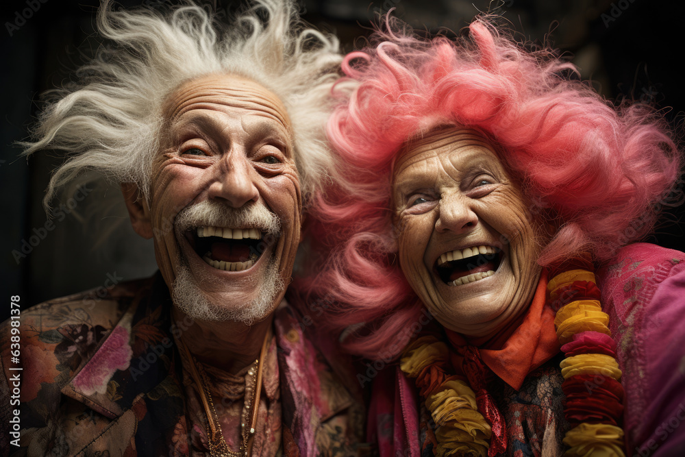 Cheerful happy crazy forever young old people pensioners