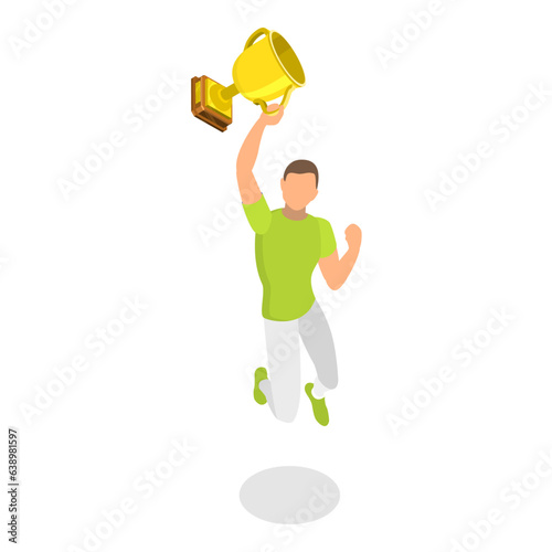 3D Isometric Flat Vector Set of Success, Triumph and Victory, Sport Games Champions. Item 6