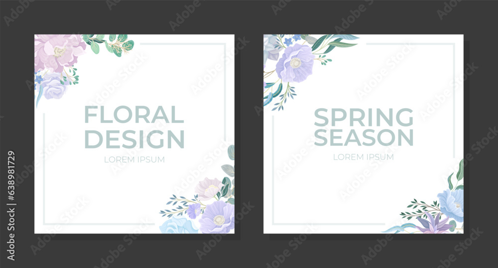 Blue Flowers Spring Season Design with Blooming Flora Composition Vector Template