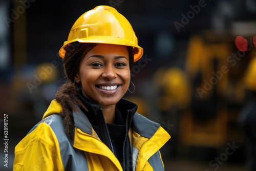Heavy industry professional worker in uniform and safety helmet, female engineer at the factory