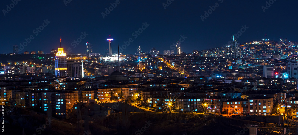 Ankara Wonderful night view long exposure where the Atakule located in Cankaya	