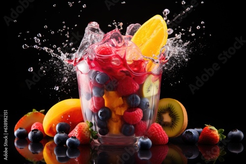 A vibrant image of a fruit smoothie being poured into a glass  showcasing the layers of colorful ingredients. Generative AI