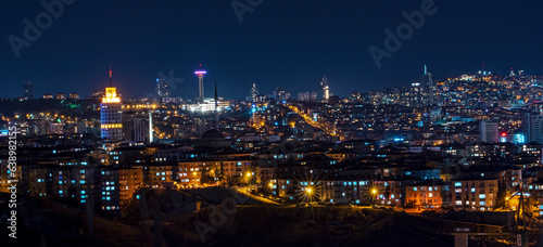 Ankara Wonderful night view long exposure where the Atakule located in Cankaya	