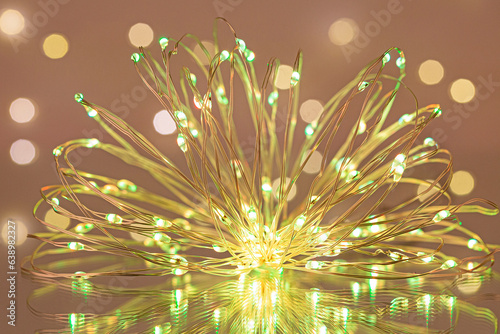 LED string lights. Party holiday christmas decoration lights. Close up christmas LED lighting photo