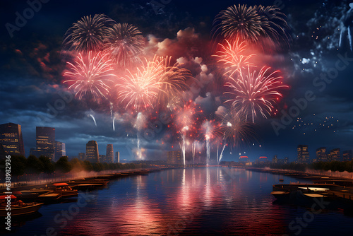 Silvester fireworks over a harbor - Generativ AI