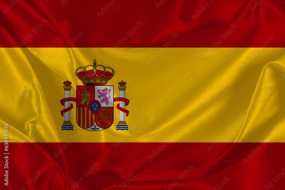 Waving silk flag of Spain. National Flag background, Patriotic Country Flag. Waving silk flag of Spain. National Flag background, Patriotic Country Flag.