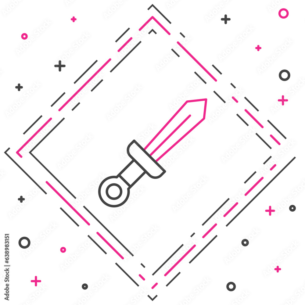 Line Medieval sword icon isolated on white background. Medieval weapon. Colorful outline concept. Vector Line Medieval sword icon isolated on white background. Medieval weapon. Colorful outline concept. Vector