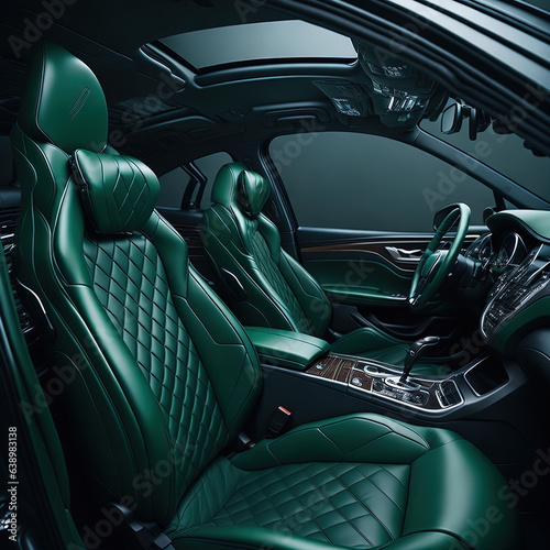 Car interior, green leather seats © George