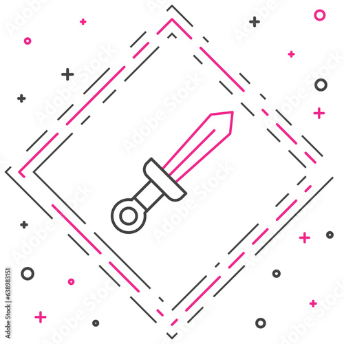 Line Medieval sword icon isolated on white background. Medieval weapon. Colorful outline concept. Vector