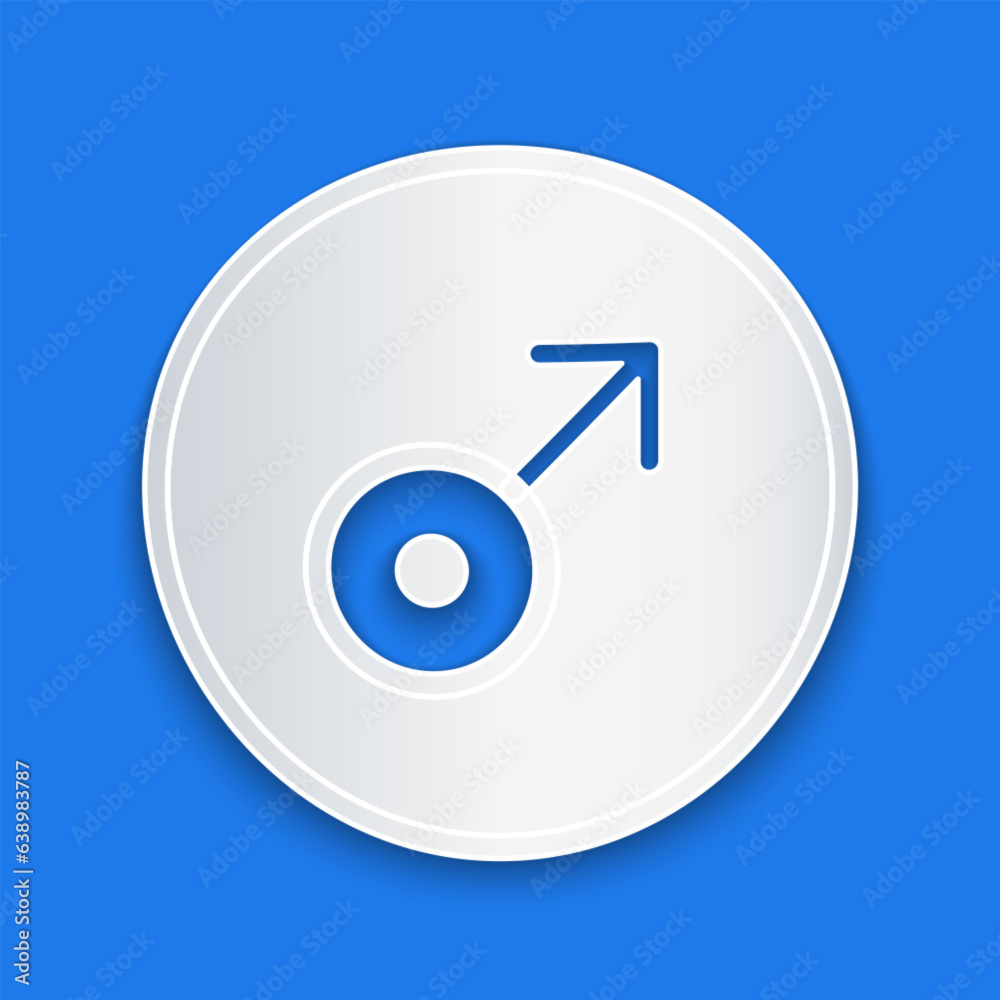 Paper cut Mars symbol icon isolated on blue background. Astrology, numerology, horoscope, astronomy. Paper art style. Vector Paper cut Mars symbol icon isolated on blue background. Astrology, numerology, horoscope, astronomy. Paper art style. Vector