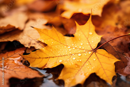 Closeup of maple leaf. Autumn landscape