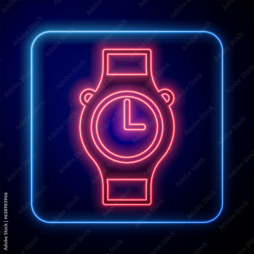 Glowing neon Wrist watch icon isolated on black background. Wristwatch icon. Vector Glowing neon Wrist watch icon isolated on black background. Wristwatch icon. Vector
