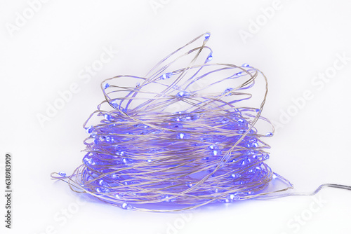 LED string lights. Party holiday christmas decoration lights. Close up christmas LED lighting photo