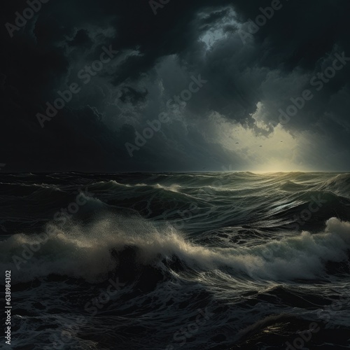 Fotografia cinematic view of the stormy sea with dark clouds in the sky.