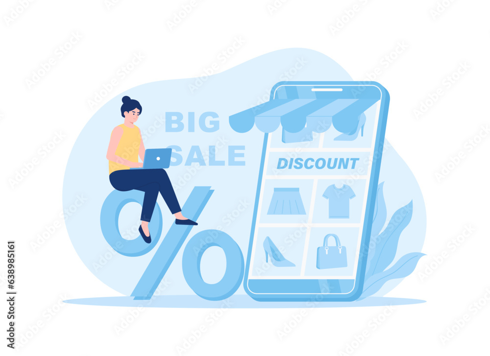 Ecommerce marketing strategy shop discount concept flat illustration Ecommerce marketing strategy shop discount concept flat illustration