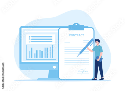man is writing contract concept flat illustration