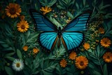 A butterfly made up of various flora and fauna elements, symbolizing the interconnectedness of nature
