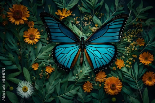 A butterfly made up of various flora and fauna elements  symbolizing the interconnectedness of nature