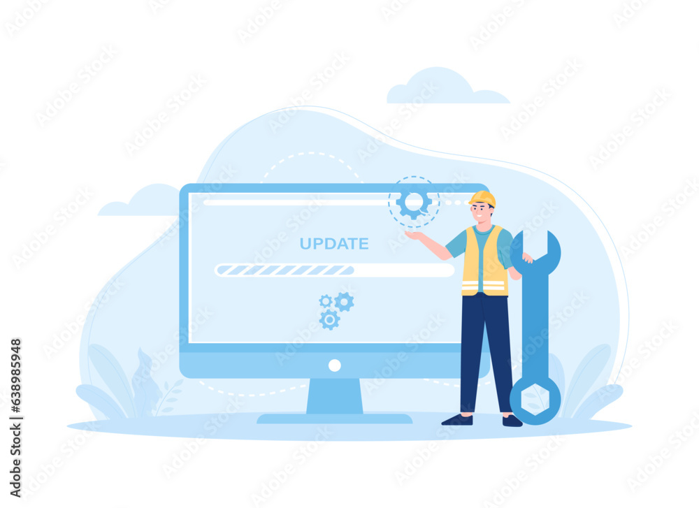  man is updating computer concept flat illustration