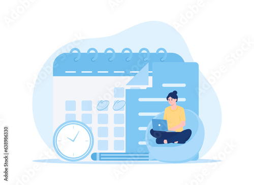 woman is working on a document on a laptop concept flat illustration