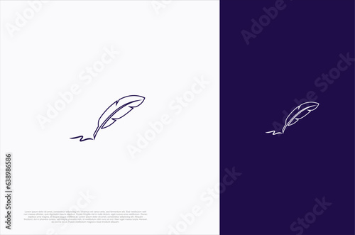 Creative quill classic signature feather ink pen. Writer, lawyer, law firm symbol. Vector design template