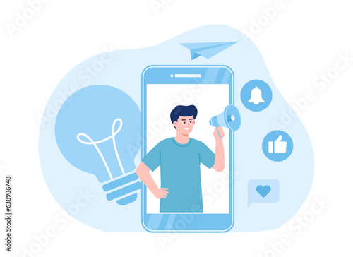 man is promoting content concept flat illustration