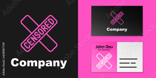 Pink line Censored stamp icon isolated on black background. Logo design template element. Vector