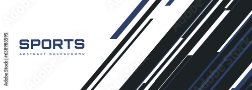 White modern sports banner design with diagonal black and blue lines. Vector abstract illustration sports background.